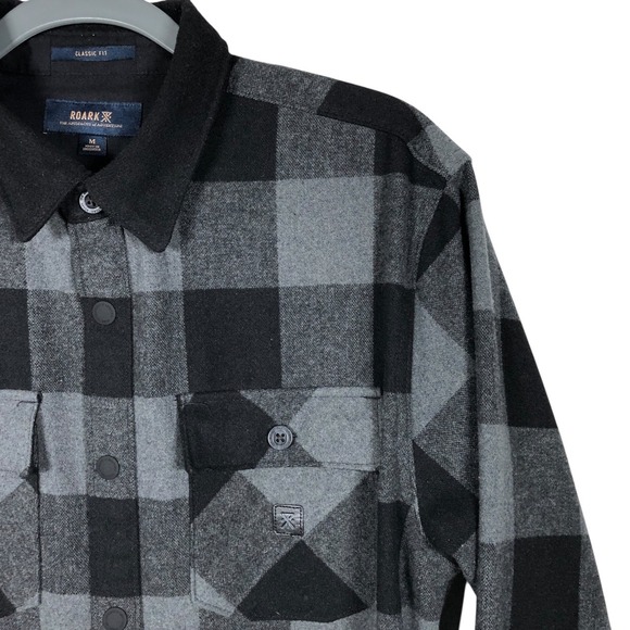 Roark Nordsman Flannel Shirt Mens Medium Snap Front Poly Wool Plaid Flap Pockets - Picture 3 of 14